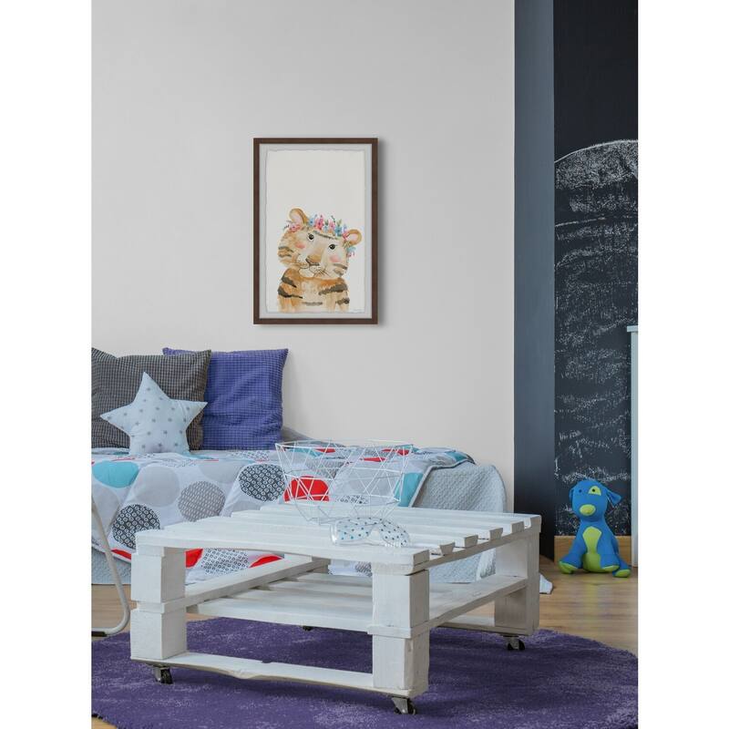 Tiger With Flower Crown Framed Wall Art, Floral Delight - A Blooming Accent for Your Living Space