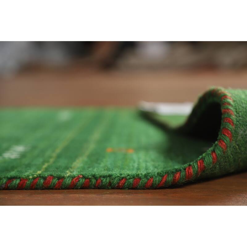 Green Gabbeh Indian Runner Rug Handmade Tribal Wool Carpet - 2'7" x 7'7"