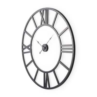 Stoke Matte Black Iron 42" Round Wall Clock - 42.1"W x 2.1"D x 42.1"H