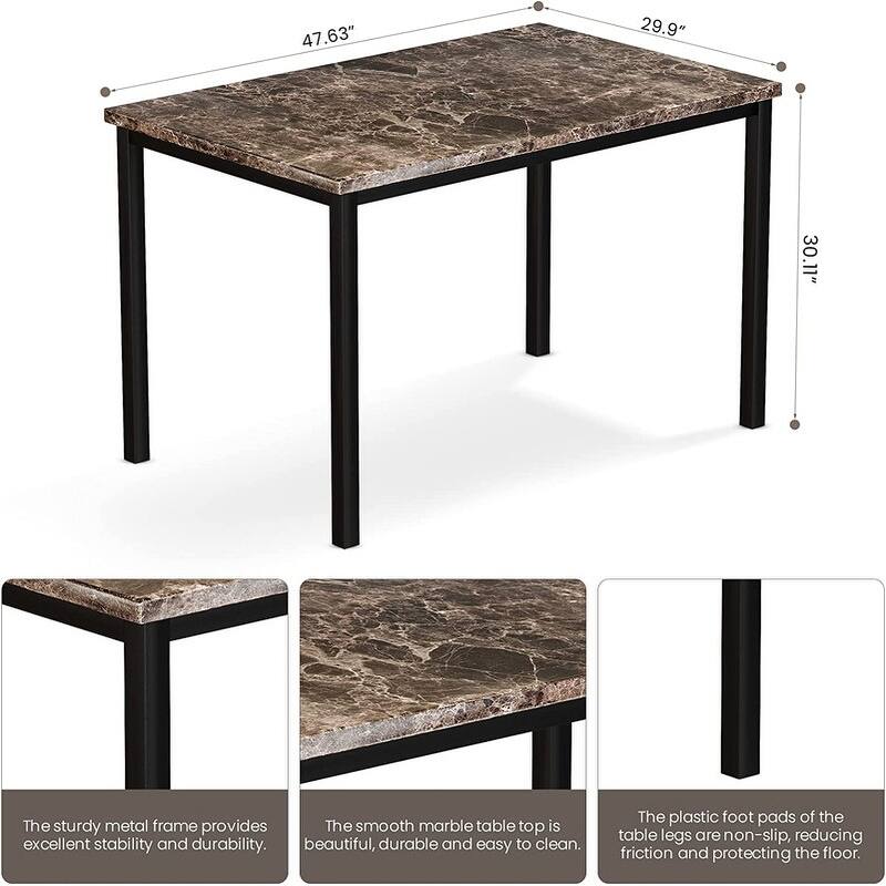 Modern Kitchen Dining Table Set for 4, Faux Marble Dining Set with 4 PU Leather Upholstered Chairs for Living Room, Kitchen