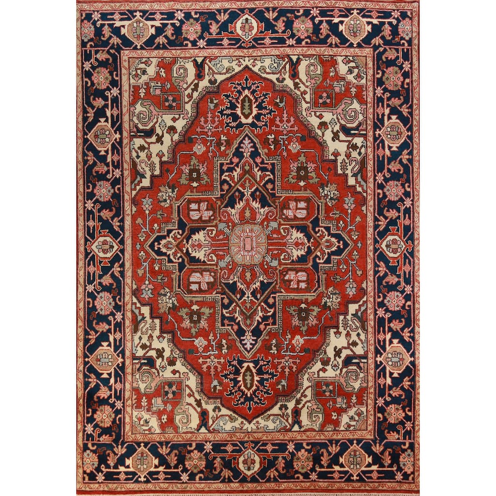 Geometric Heriz Serapi Oriental Rug Living Room Handmade Wool Carpet - 8'10" x 11'11"