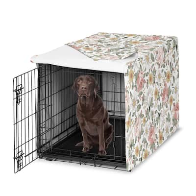 Sweet Jojo Designs Vintage Floral Boho Girl Dog Crate Kennel Cover 42in. - Blush Pink Yellow and Green Bohemian Shabby Chic Rose
