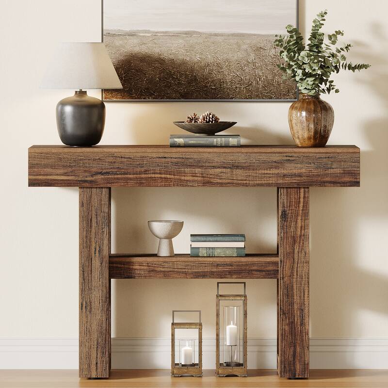 41-Inch Farmhouse Console Table for Entryway, 2-Tier Narrow Sofa Table - 41.34" W x 11.81" D x 31.5" H