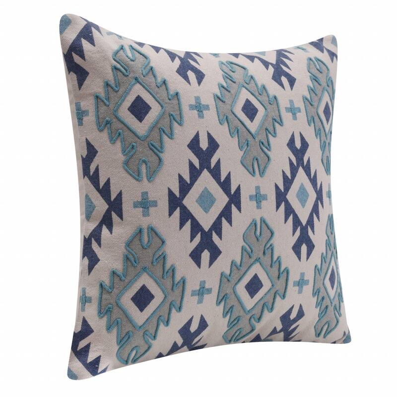 HomeRoots 20" X 20" Navy And Light Gray 100% Cotton Geometric Zippered Pillow