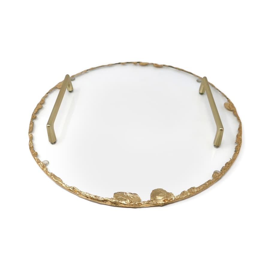 Glass Tray with Gold Rim and Handles