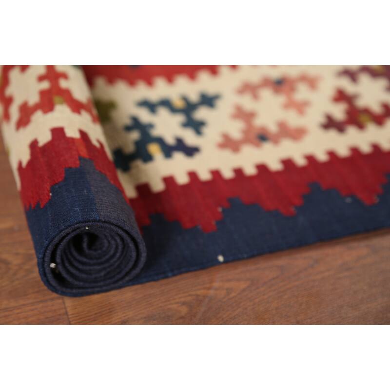 Kilim Qashqai Persian Vintage Rug Hand-Knotted Living Room Wool Carpet - 4'8"x 6'9"