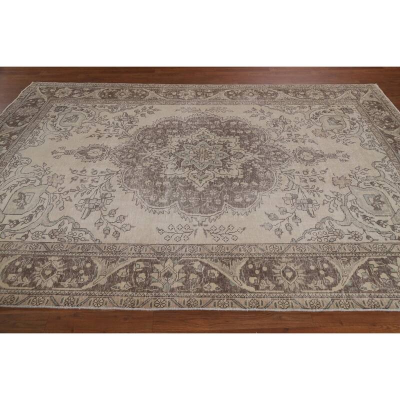 Antique Distressed Tabriz Persian Rug Handmade Wool Carpet - 6'5" x 9'3"