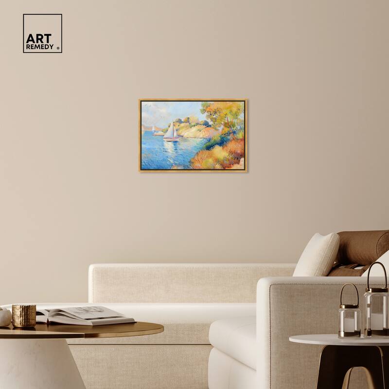 Art Remedy Sail Off In The Morning Framed Impressionism 1 Piece Canvas Wall Art /Monet And Van Gogh Inspired Art