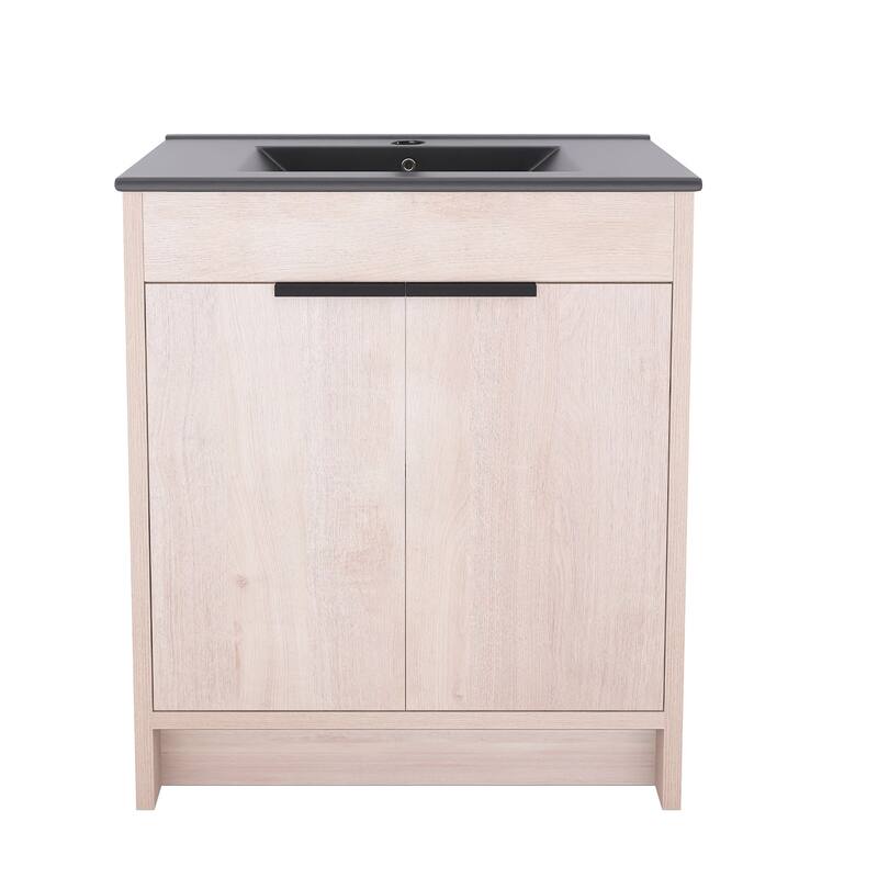 Freestanding Plywood Bathroom Vanity Set in Plain Light Oak with Integrated Sink