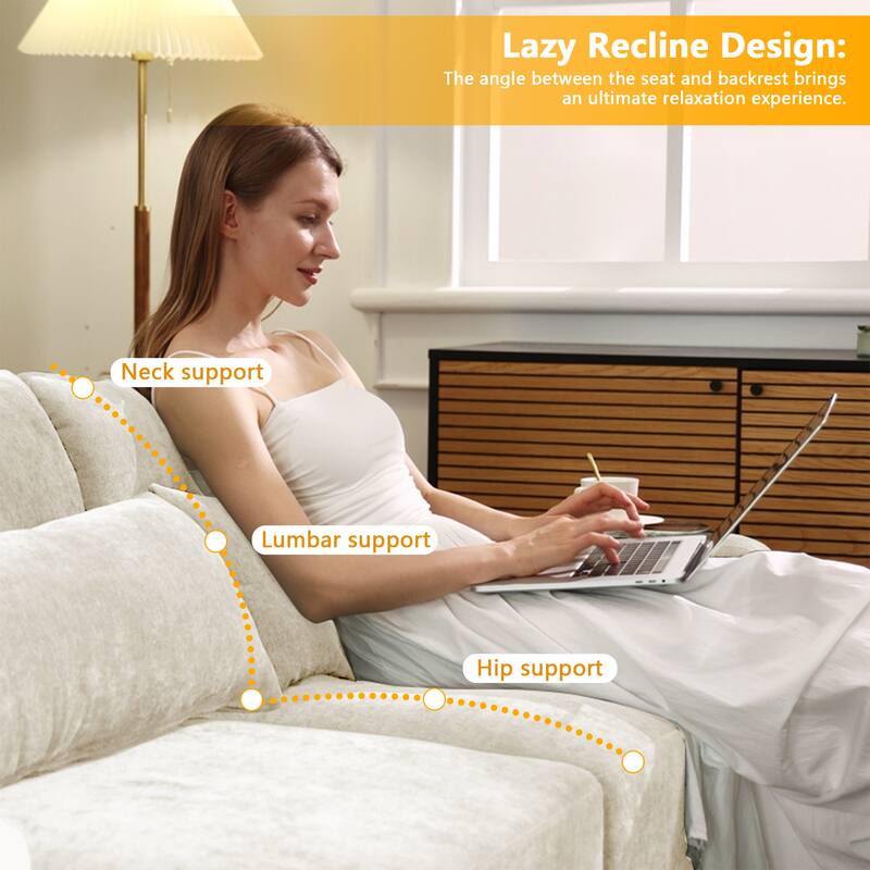 Modern Chenille 4-Seater Sofa with 2 Ottoman, Lumbar Cushions, Ergonomic Backrest, High-Resilience Spongeand Tufted Armrests