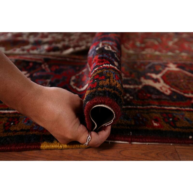 Geometric Heriz Vintage Persian Area Rug Hand-Knotted Wool Carpet - 10'4" x 12'9"