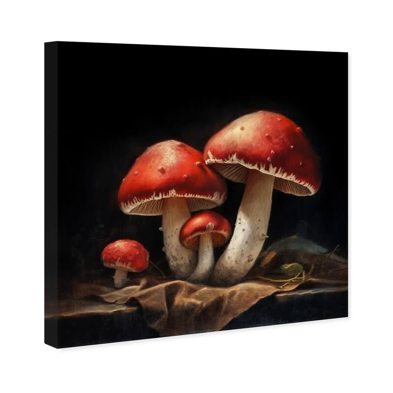 Wynwood Studio Canvas Floral and Botanical Mushroom Family Matters Red and Dark Brown Traditional Wall Art Canvas Print