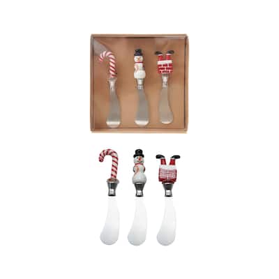 3-Piece Holiday Icon Glass Handle Stainless Steel Canape Knives Set - 6.5"L x 6.5"W x 1.75"H