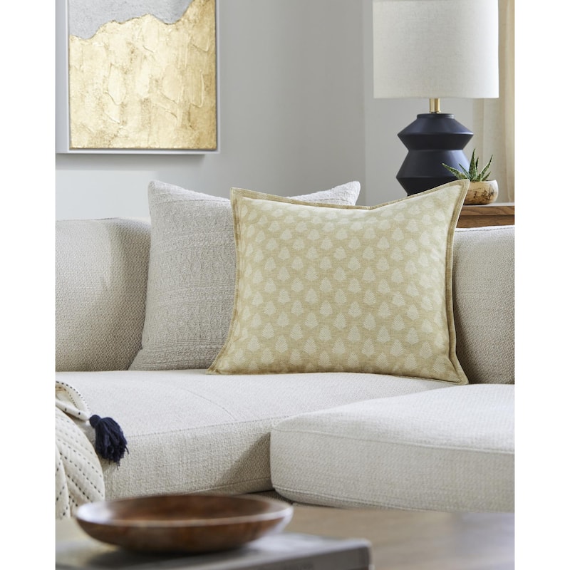 Livabliss Gardner Farmhouse Border Decorative Throw Pillow - 18"L x 18"W - Feather Down - Beige