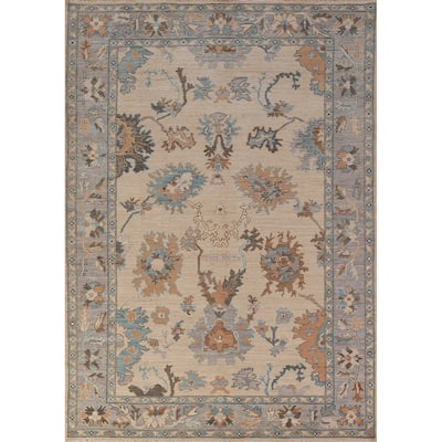 Hand Knotted Oriental 100% Wool Carpet Transitional All-Over Beige & Ivories Oushak Area Rug - 9' 0'' X 6' 1''