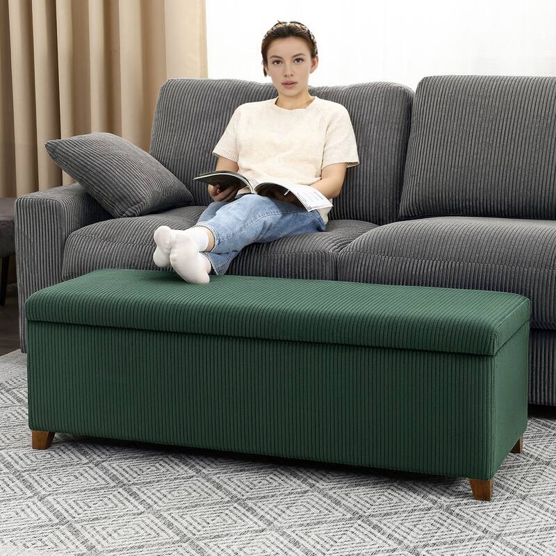 Adeco Corduroy Storage Ottoman for Living Room Bedroom