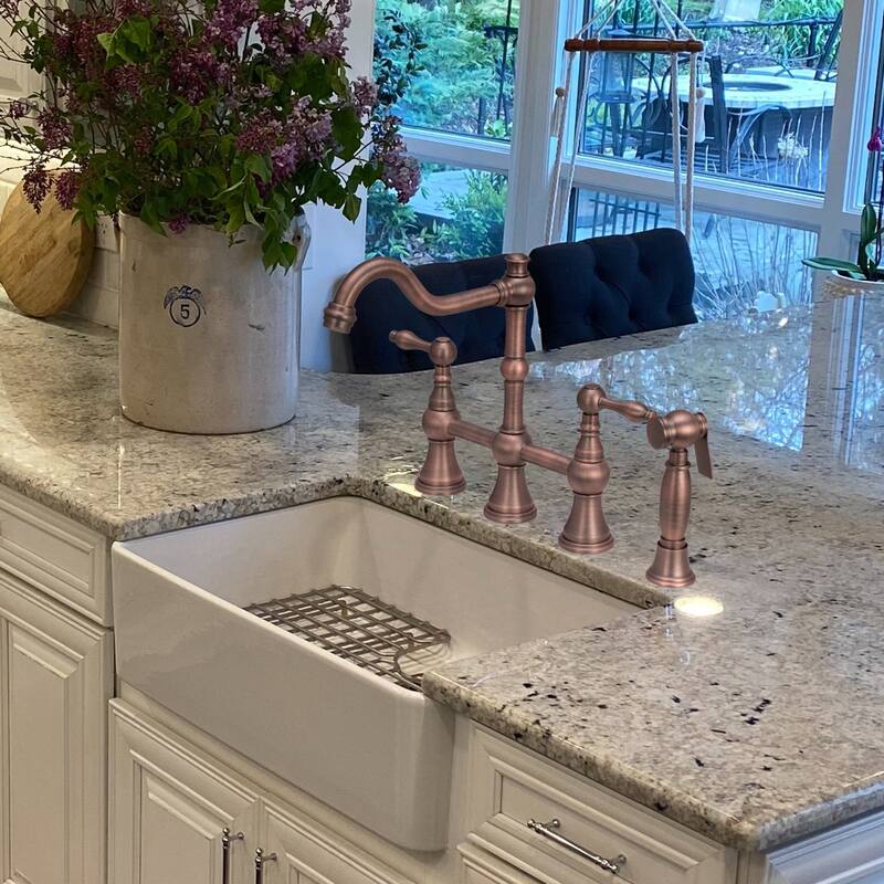 Two-Handles Bridge Kitchen Faucet with Side Sprayer 8-3/8 Inch High Arc
