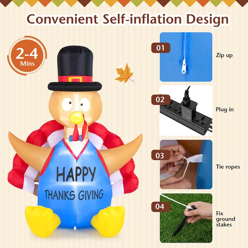 Costway 6 FT Thanksgiving Inflatable Turkey Harvest Day Decoration for - See Details