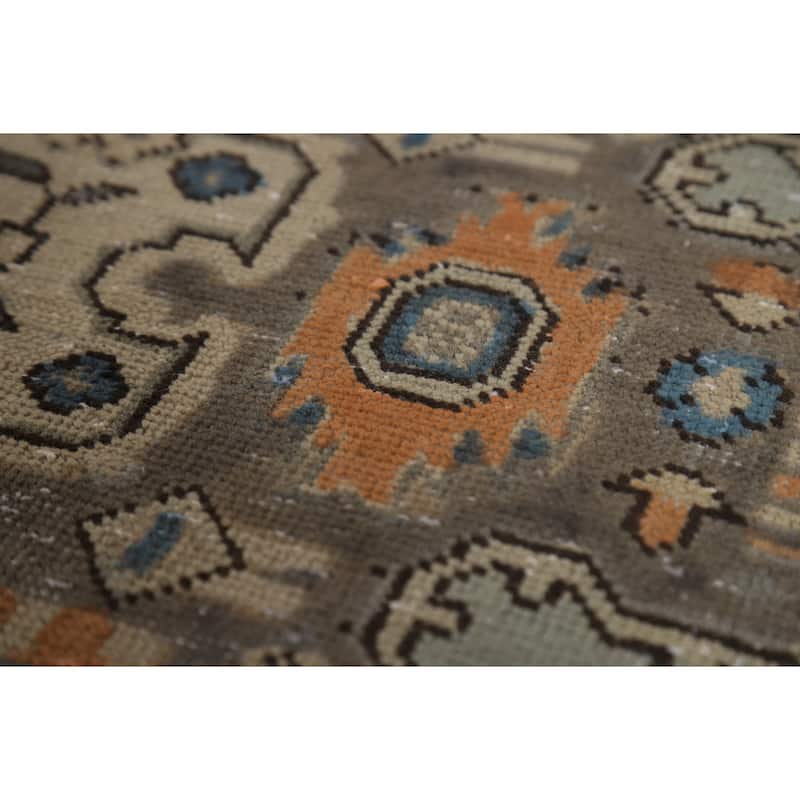 Green Geometric Tabriz Persian Area Rug Hand-Knotted Wool Carpet - 6'6"x 9'7"