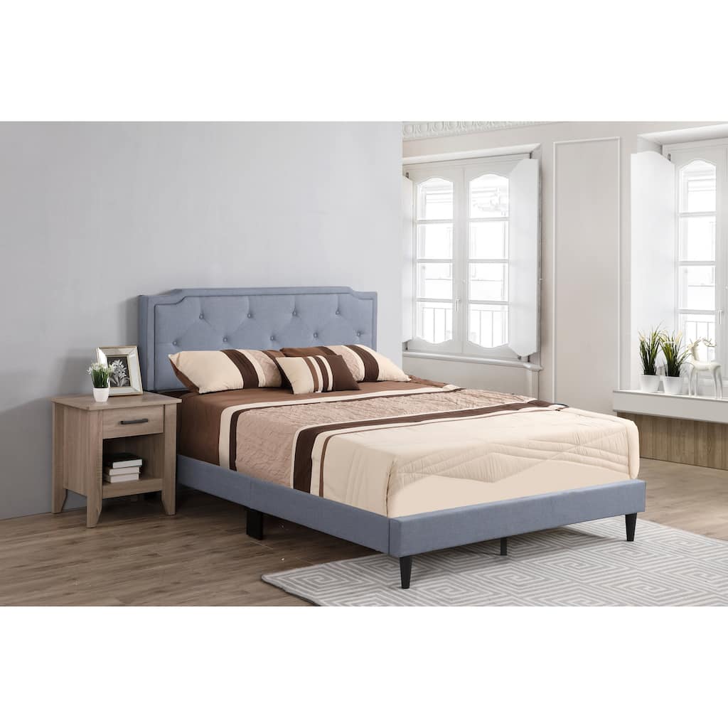 Blue Full Bed with Adjustable Tufted Headboard, Easy Setup, All-in-One Box