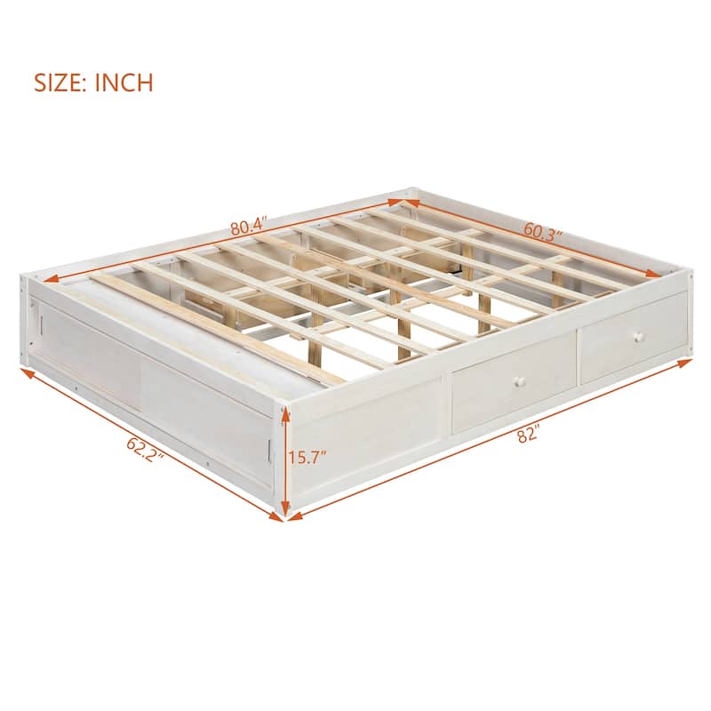 Queen Size Platform Bed Frame with 4 Storage Drawers & Footboard Cubby by Harper&Bright Designs