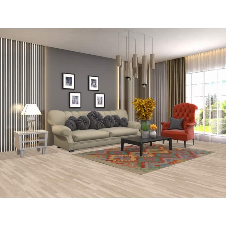 Hand Woven Oriental 100% Wool Carpet Southwestern Geometric Multi-Colored Kilim Area Rug - 6' 8'' X 5' 0''