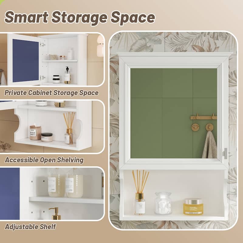 20''Wall Mounted Bathroom Storage Cabinet with Mirror,Wall Mounted Home Storage with Door,Mirrored Wall Medicine Cabinet