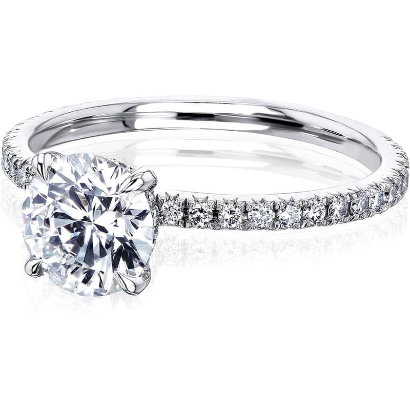 Kobelli 1.3 Carats Lab Grown Diamond IGI Certified 14k Solid Gold Near Eternity French Pavé Lumière Engagement Ring