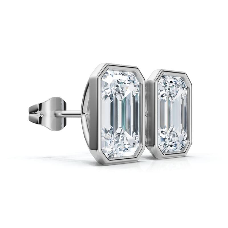2Ct TW Emerald Cut Bezel Diamond Studs Gold Lab Grown Earrings