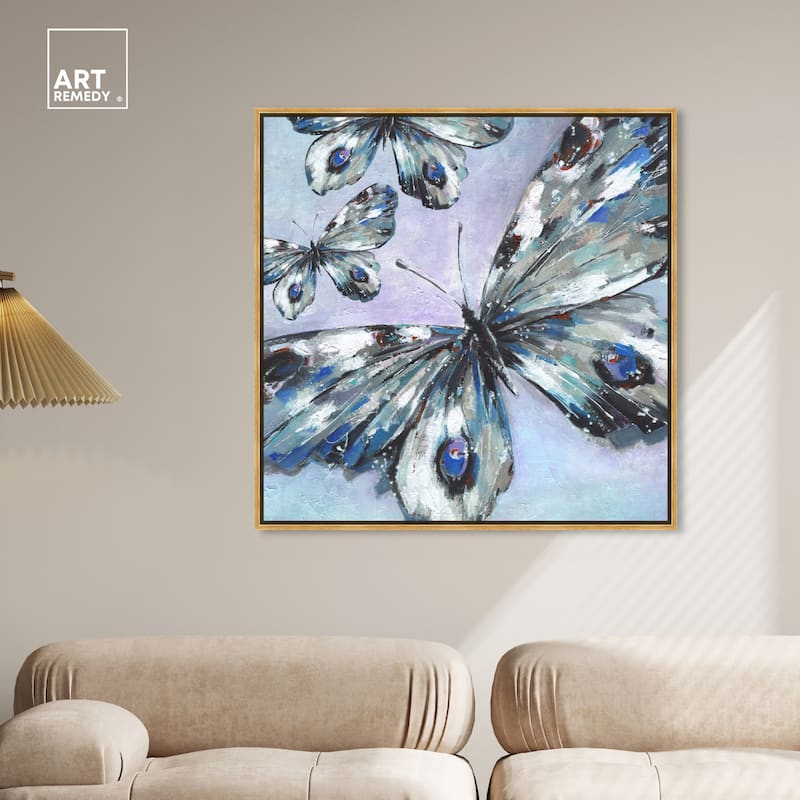 Art Remedy Butterfly Trio Framed Butterfly 1 Piece Canvas Wall Art