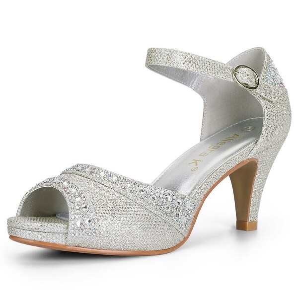 open toe rhinestone heels