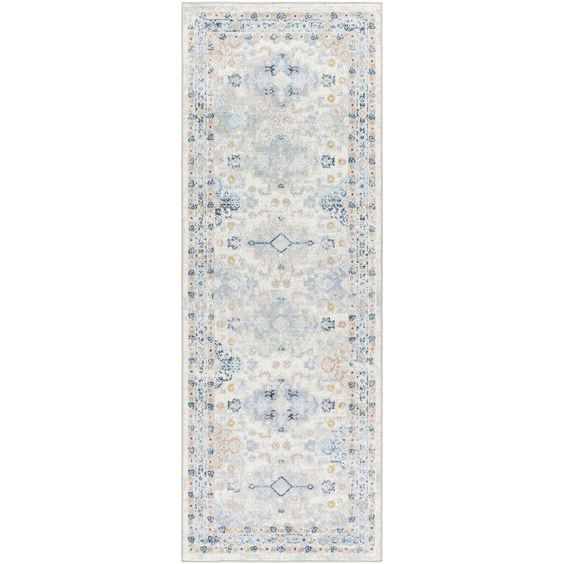 Livabliss Lavadora Faded Medallion Machine Washable Area Rug