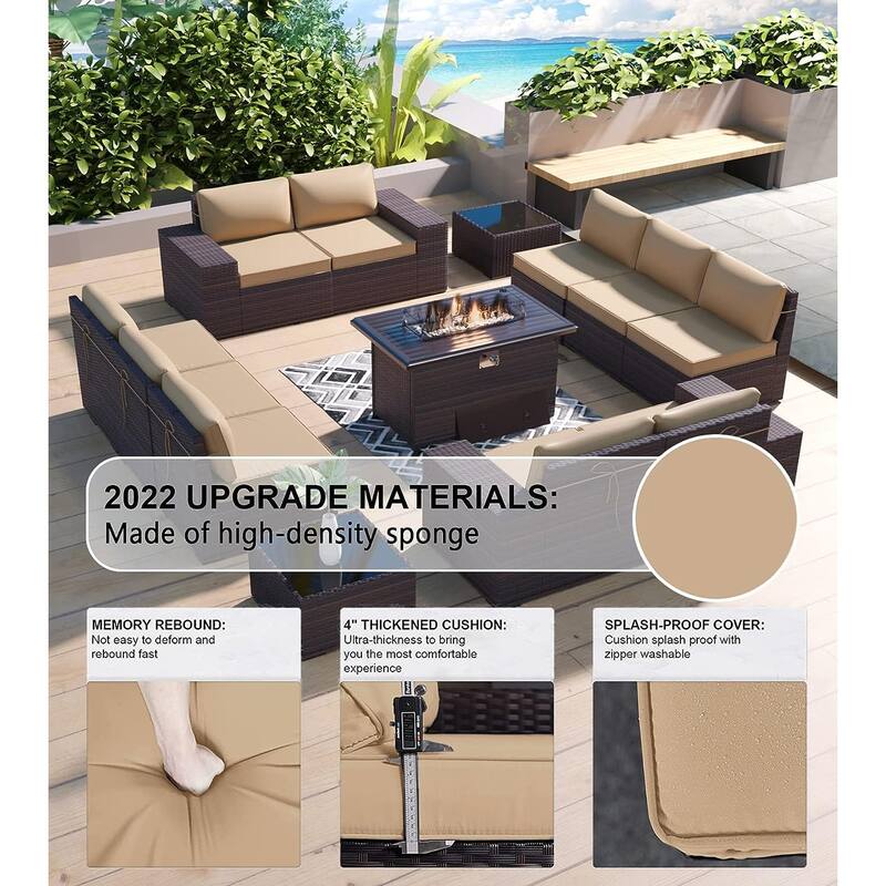 Delnavik 13 Pieces Outdoor Patio Furniture Set with Fire Pit Table w/ Wide Armrests