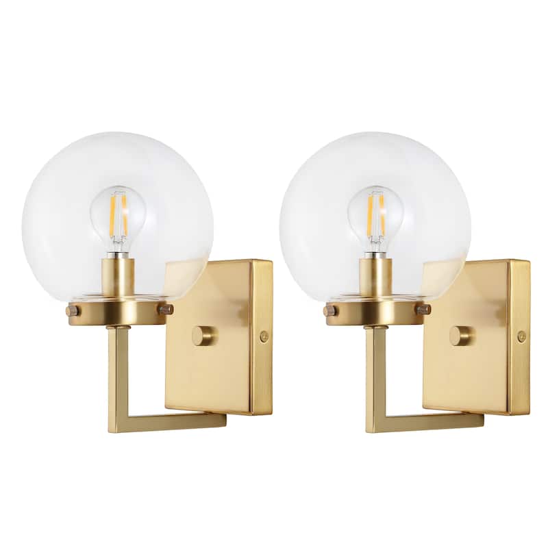 SAFAVIEH Lighting Ganon Wall Sconce (Set of 2) - Satin Brass/Clear - 6"W x 7"D x 9"H