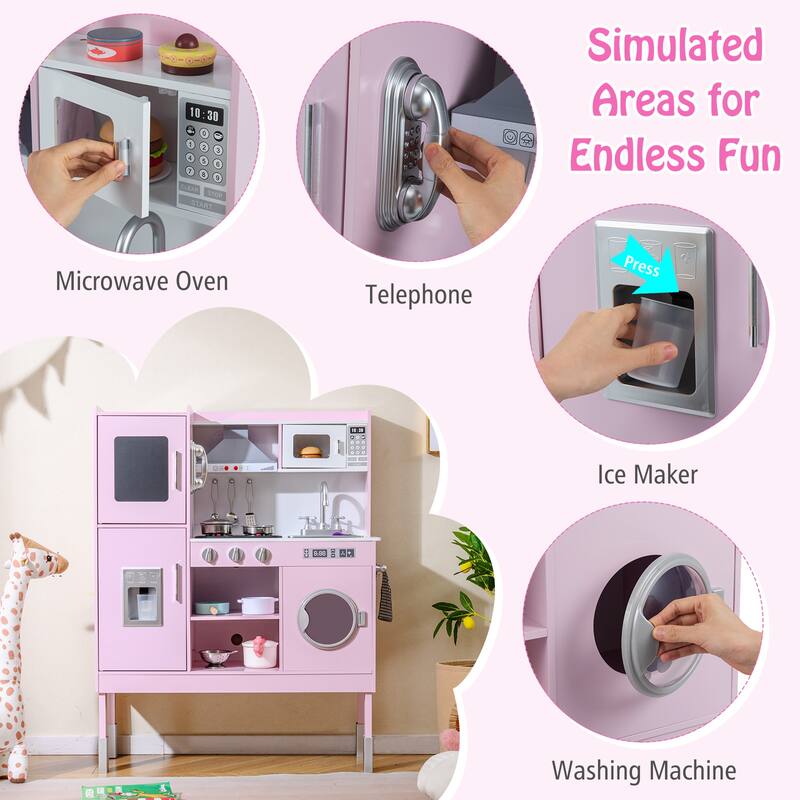 Gymax Kids Pretend Kitchen Play Set Toddler Toy Wooden Chef Height