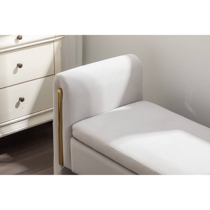 Velvet Fabric Storage Bench Bedroom Bench With Gold Metal Trim Strip For Living Room Bedroom