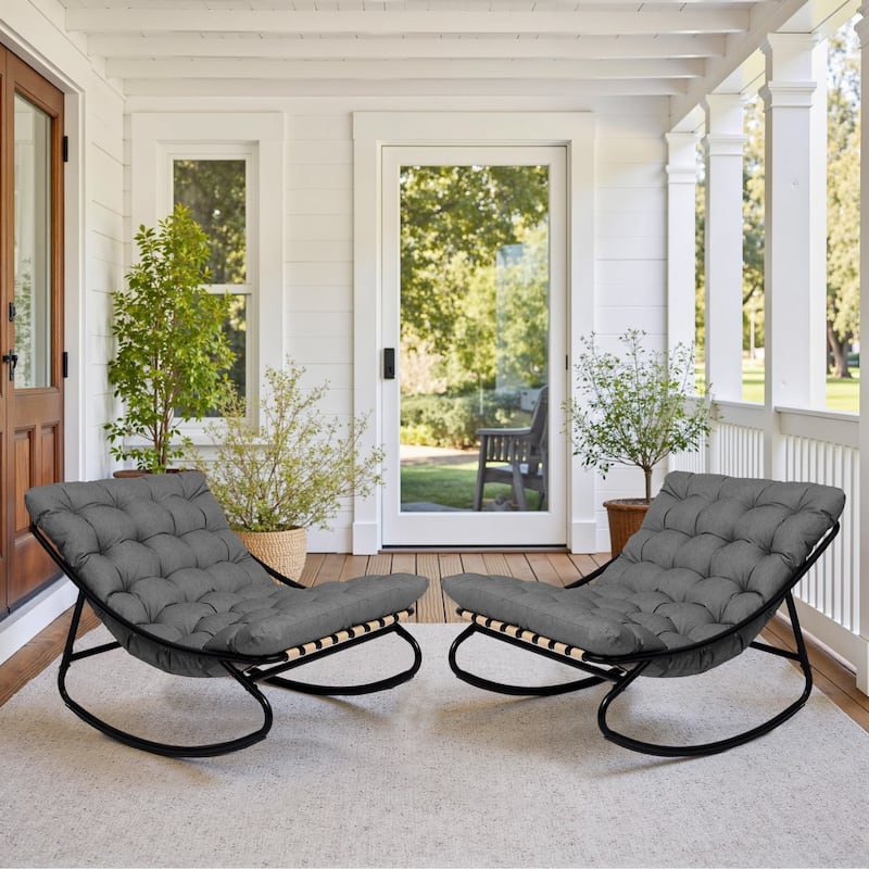 UIXE Outdoor Rocking Chair Lounge Chairs With Cushion - Grey-2 Set