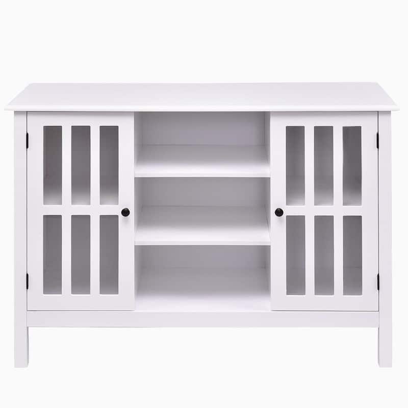 White Wood 43-inch TV Stand with Glass Panel Doors - 43" x 16" x 30" (L x W x H)