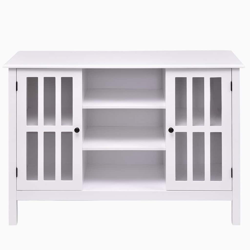 White Wood 43-inch TV Stand with Glass Panel Doors - 43" x 16" x 30" (L x W x H)
