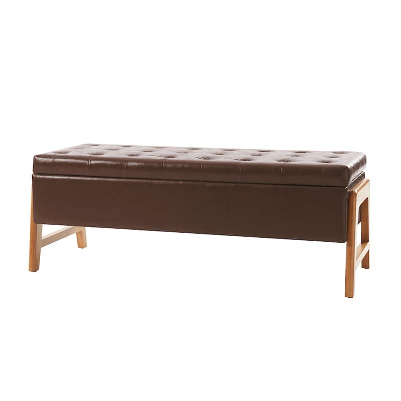 Rita Mid-century Modern Upholstered Storage Bench with Tufted Seat and Solid Wood Leg by HULALA HOME