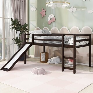 Twin Size Loft Bed Wooden Kids Bed with Slide,Ladder and Guardrails,Multifunctional Design