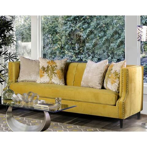 Furniture of America Nall Contemporary Fabric Tufted Tuxedo Sofa