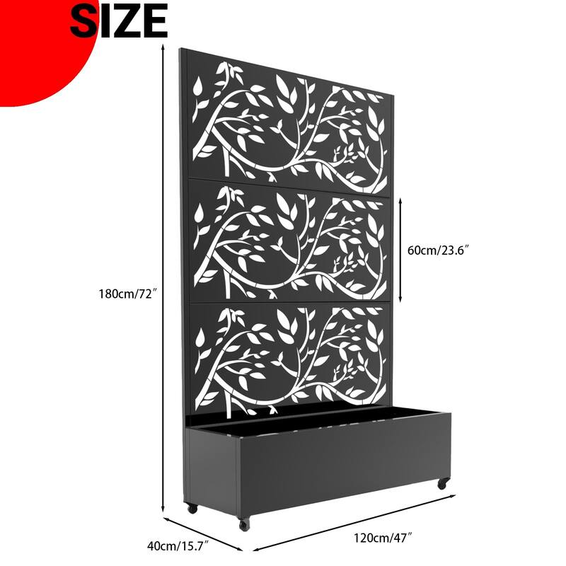 Metal Privacy Screen with Wheels – Galvanized Steel Garden Trellis & Planter Box for Climbing Plants/Vines