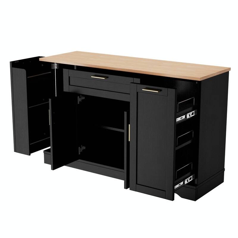 Multi-Functional Storage Sideboard & Extendable Dining Table with Adjustable Shelves, 3-Tier Pull-Out Rack