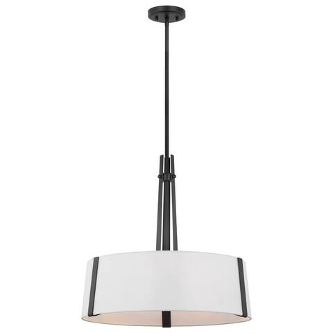 Flynn 3 Light Pendant Medium Base 60 Watt Black Finish White Textile Shade