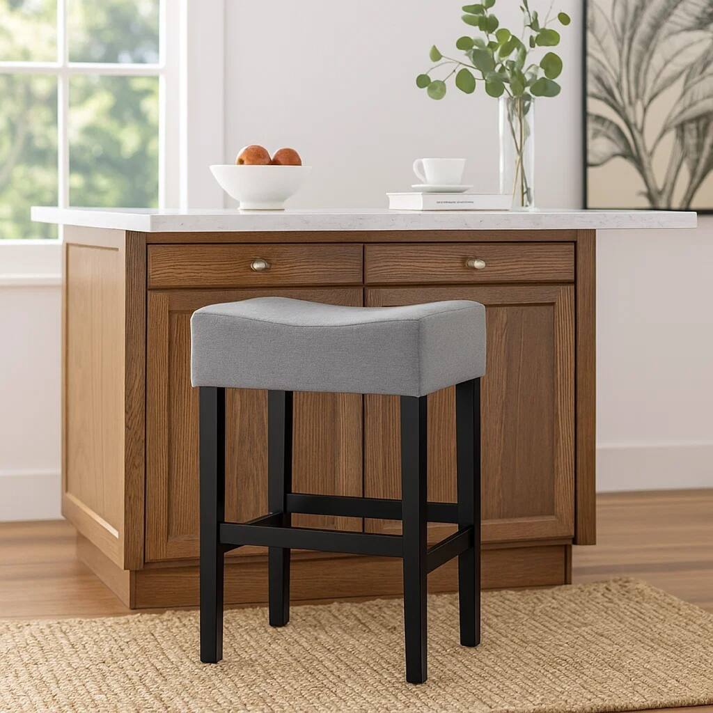 Seya Counter Stool Set of 2, Gray Waterproof Cushioned Seat, Black