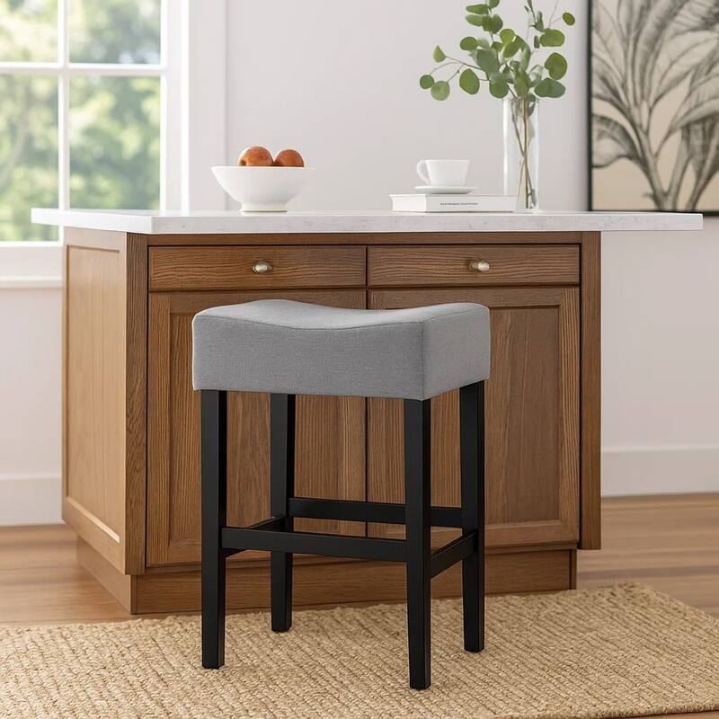 Seya Counter Stool Set of 2, Gray Waterproof Cushioned Seat, Black