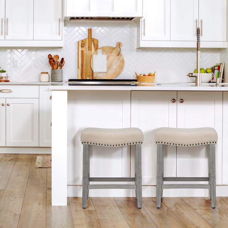 Jameson Upholstered Polyester Gray 24 Inch Counter Stool (Set Of 2) - Antique Gray/Beige