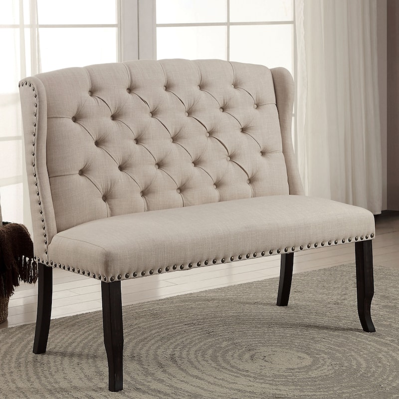 Furniture of America Tays Rustic Linen Fabric Loveseat Dining Bench