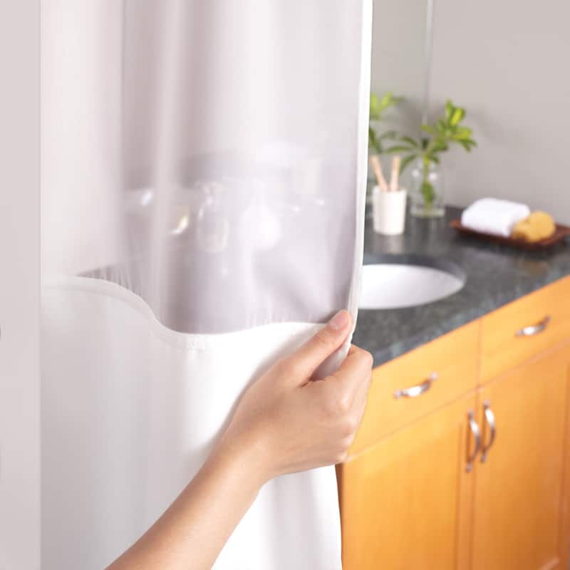 Hookless Escape 3-in-1 Shower Curtain with Sheer Top Window, Flex-on Rings & Fabric Liner